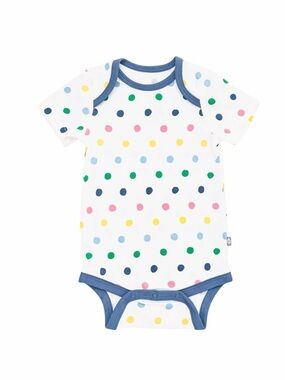 White Polka Dot Baby Bodysuit with Blue Trim